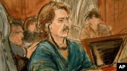 Artist's drawing of Viktor Bout in court