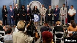 Fulton County District Attorney Fani Willis speaks to the media after a Grand Jury brought back indictments against former president Donald Trump and his allies in their attempt to overturn the state's 2020 election results, in Atlanta, Georgia, Aug. 14, 2023.