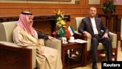 Iranian Foreign Minister Hossein Amir-Abdollahian meets with Saudi Arabia's Foreign Minister Prince Faisal bin Farhan Al Saud in Beijing, China, April 6, 2023. 