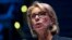 FILE - Education Secretary Betsy DeVos speaks during a student town hall at National Constitution Center in Philadelphia.