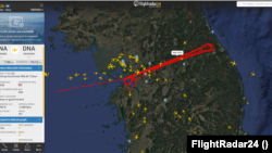 미 해군의 고고도 무인 정찰기 MQ-4C ‘트라이튼’이 14일 한국 중부 내륙 상공을 반복 비행한 항적을 남겼다. 자료=FlightRadar24