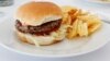 The completed plant-based hamburger is displayed during a media tour of Impossible Foods labs and processing..