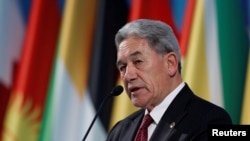 FILE - New Zealand's Foreign Minister Winston Peters speaks during a news conference in Istanbul, Turkey, March 22, 2019.