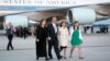 Mark and Jackie Barden, parents of seven-year-old Daniel (L), walk with Nelba Marquez-Greene, mother of six-year-old Ana (C), and an unidentified woman from Air Force One with other families who lost relatives in the Sandy Hook Elementary School shooting in Newtown, Connecticut, at Andrews Air Force Base, Maryland, April 8, 2013.