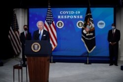 지난 10일 조 바이든 미국 대통령이 워싱턴 백악관에서 열린 신종 코로나바이러스 백신 관련 행사에서 연설하고 있다.