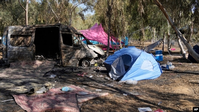 FILE - This Oct. 12, 2023, photo shows the site of a music festival where revelers were killed and kidnapped five days earlier during a cross-border attack by Hamas militants.