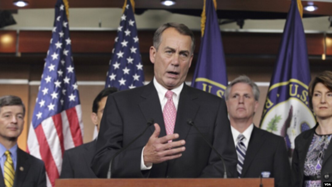 Ketua DPR AS, John Boehner saat memberikan keterangan pers di gedung Kongres AS (1/8).