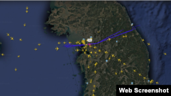 미 공군의 통신감청용 정찰기 ‘RC-135V’ 리벳조인트가 9일 오전 한국 상공에서 포착됐다. 자료 = FlightRadar24