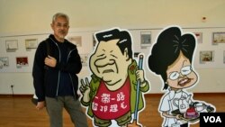 资料照片：香港政治漫画家尊子。(美国之音汤惠芸拍摄)