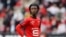 FILE - Eduardo Camavinga looks on during a League One soccer match at the Roazhon Park stadium in Rennes, France, Aug. 29, 2020. 