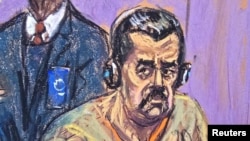 在这幅法庭素描中，尼古拉斯·马杜罗于2026年3月26日出席了在美国纽约市一家法院举行的毒品恐怖主义案件听证会。