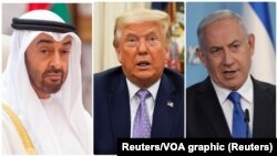 Yarima Mai Jiran Gado Sheikh Moh'd bin Zayed Al-Nahyan, Shugaba Donald Trump da kuma Firaminista Netanyahu.