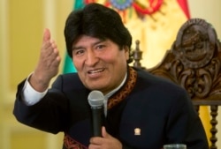 FILE - Bolivia's President Evo Morales speaks during a press conference at the government palace in La Paz, Bolivia, April 17, 2017.