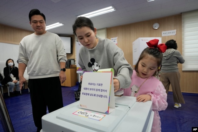 10일 실시된 한국의 22대 국회의원 선거에서 유권자들이 투표권을 행사하고 있다.