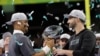 2025 Philadelphia Eagles' Jalen Hurts and head coach Nick Sirianni celebrate with the Vince Lombardi Trophy after winning Super Bowl LIX.