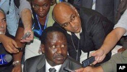 Kenyan Prime minister Raila Odinga briefs the media in Addis Ababa, Ethiopia, Jan. 28, 2011, ahead of the AU summit on the situation in the Ivory Coast