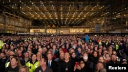 Boeing employees attend the delivery of the final 747 jet at the Boeing plant in Everett, Washington, US Jan. 31, 2023.