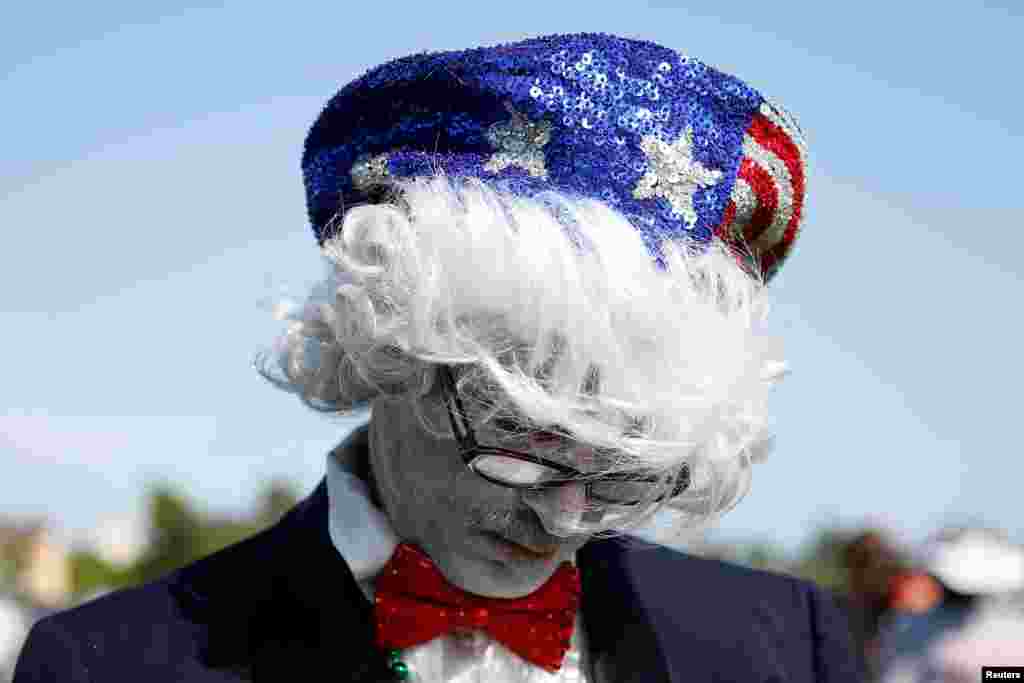 A man covered in face paint waits to see U.S. Democratic presidential candidate Bernie Sanders during a campaign event in Vallejo, California, May 18, 2016.