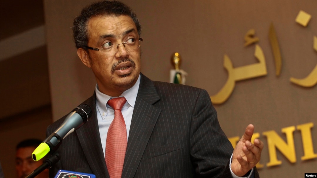 Menteri Luar Negeri Ethiopia Tedros Adhanom Ghebreyesus memberikan pidato pada pertemuan Uni Afrika hari Jumat (11/10).