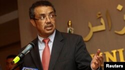 Menteri Luar Negeri Ethiopia Tedros Adhanom Ghebreyesus memberikan pidato pada pertemuan Uni Afrika hari Jumat (11/10).