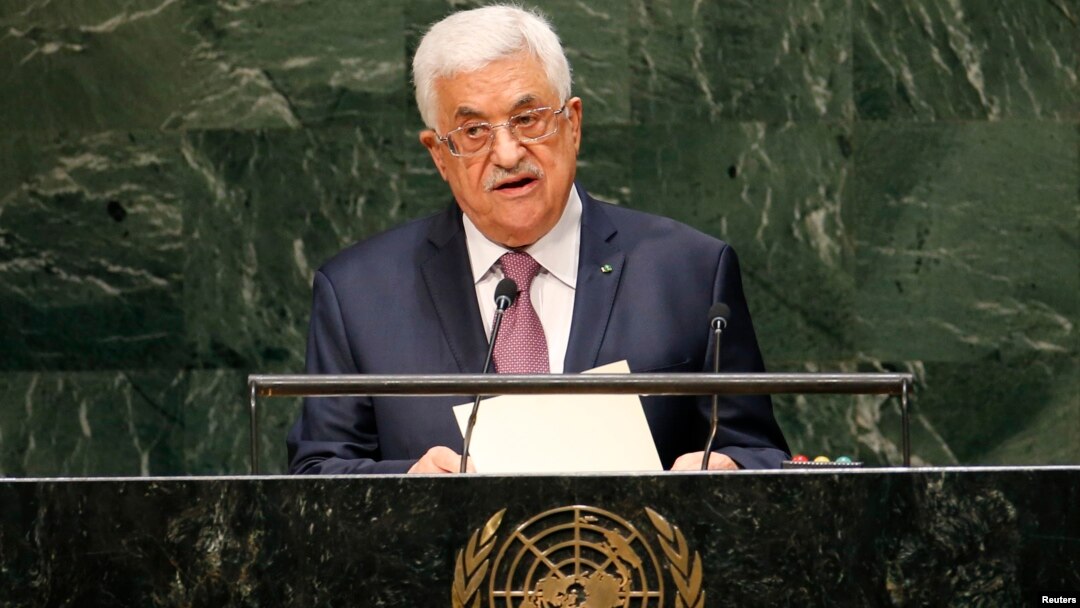 Presiden Palestina Mahmoud Abbas memberikan pidato pada Sidang Umum PBB di New York (26/9).