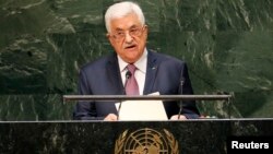 Presiden Palestina Mahmoud Abbas memberikan pidato pada Sidang Umum PBB di New York (26/9).