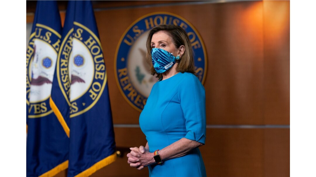 Speaker of the House Nancy Pelosi, D-Calif., pauses as she meets with reporters on Capitol Hill in Washington, Nov. 12, 2020.