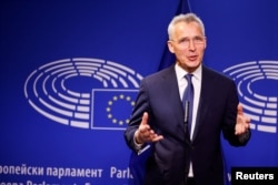 NATO Secretary-General Jens Stoltenberg holds a news conference in Brussels