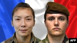 A combination photo released by the French army press office shows Sgt. Yvonne Huynh and Brigadier Loic Risser, both killed by an improvised explosive device in northeastern Mali on Jan. 2, 2021. 