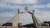 FILE - This photo shows the Arch of Reunification, a monument to symbolize the hope for eventual reunification of the two Koreas, in Pyongyang, North Korea, on Sept. 11, 2018. The monument appeared gone in satellite images taken by Planet Labs Tuesday morning.