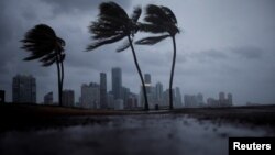 Awan gelap terlihat di langit Miami sebelum Badai Irma tiba di Florida selatan, 9 September 2017. 