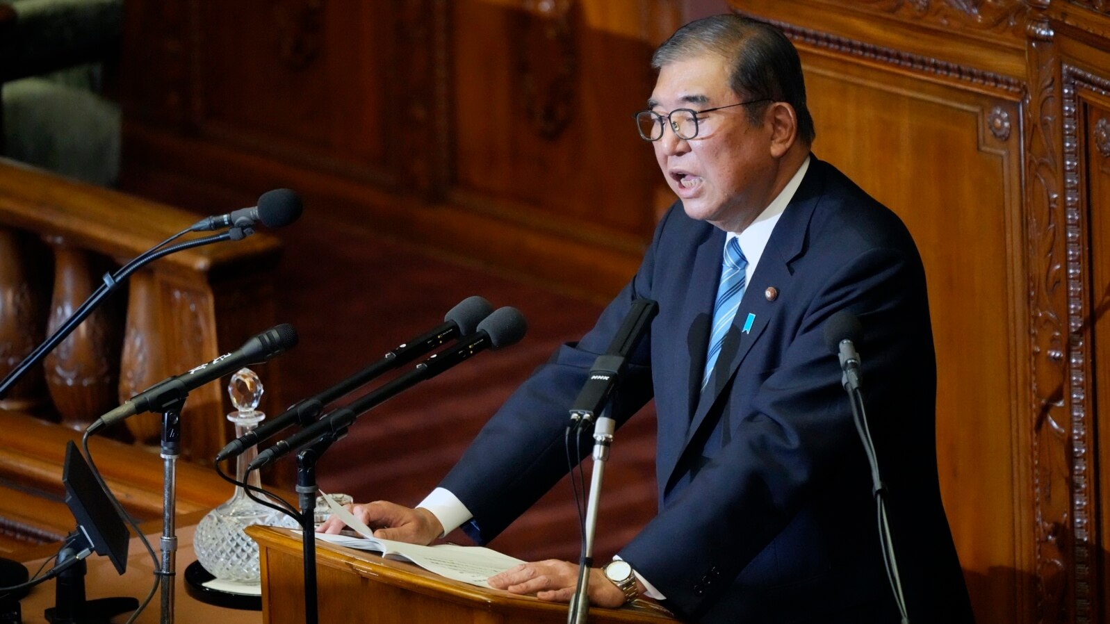 Japanese Prime Minister Shigeru Ishiba delivers his policy speech at the extraordinary session of parliament's lower house Nov. 29, 2024, in Tokyo.