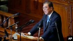 Japanese Prime Minister Shigeru Ishiba delivers his policy speech at the extraordinary session of parliament's lower house Nov. 29, 2024, in Tokyo.