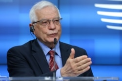 European Union foreign policy chief Josep Borrell speaks during a press conference following a meeting of EU foreign ministers in Brussels, Belgium, March 22, 2021.