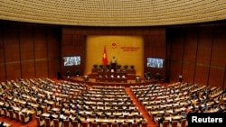 Quốc hội Việt Nam tại một phiên họp ở Hà Nội. Phần đông người Việt hài lòng với sự lãnh đạo hiệu quả của chính phủ ở Hà Nội, theo một khảo sát của Gallup International thực hiện tháng 12/2017.