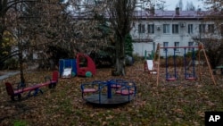FILE - A view of the courtyard of Kherson regional children's home in Kherson, southern Ukraine, Nov. 25, 2022. 