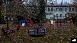 A view of the courtyard of Kherson regional children's home in Kherson, southern Ukraine, Friday, Nov. 25, 2022.