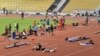 Athletes exercise during an evening training session prior the start of the World Athletics Championships in Doha, Qatar, Sept. 25, 2019.