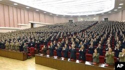 Delegates clap in union during the ruling Workers' Party representatives meeting in Pyongyang, North Korea, 28 Sep 2010