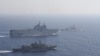 Greek and French vessels sail in formation during a joint military exercise in the Mediterranean Sea, in this undated handout image obtained by Reuters on Aug. 13, 2020. 