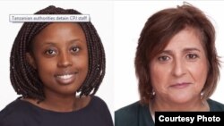 Tanzanian authorities on Thursday released Muthoki Mumo, left, and Angela Quintal, both of the Committee to Protect Journalists, after detaining them for a day. They're pictured in a screen grab from CPJ's website.