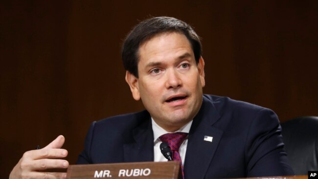 资料照片：美国参议员鲁比奥（Marco Rubio）2020年5月5日在参院情报委员会举行的听证会上发言。