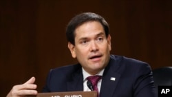 FILE - In this May 5, 2020, file photo, Sen. Marco Rubio, R-Fla., speaks during a Senate Intelligence Committee on Capitol Hill in Washington. Rubio is taking over a powerful committee in Congress. Republican leaders announced Monday, May 18, that…