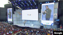 CEO Google Sundar Pichai memberikan kata sambutan dalam konferensi Google, I/O 2018, di Mountain View, California, 8 Mei 2018. 