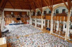 Birthday cards are seen on display at Bedford School ahead of Captain Tom Moore's 100th birthday in Bedford, Britain, April 28, 2020.