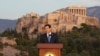 US Secretary of State Marco Rubio speaks at the Pnyx hill, where ancient Athenians held democratic assemblies, with the ancient Parthenon temple atop the Acropolis in the background, in Athens, Greece October 7, 2026.   