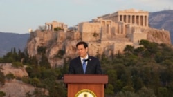 US Secretary of State Marco Rubio speaks at the Pnyx hill, where ancient Athenians held democratic assemblies, with the ancient Parthenon temple atop the Acropolis in the background, in Athens, Greece October 7, 2026.   