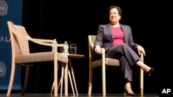 U.S. Supreme Court Justice Elena Kagan waits to begin a discussion at the University of California, in Los Angeles, Sept. 27, 2018.