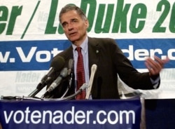 FILE - Then-Green Party Presidential candidate Ralph Nader speaks during a press conference at the National Press Club in Washington, D.C., Sept. 25, 2000.