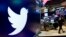FILE - The logo for Twitter is displayed above a trading post on the floor of the New York Stock Exchange on Feb. 8, 2018. 